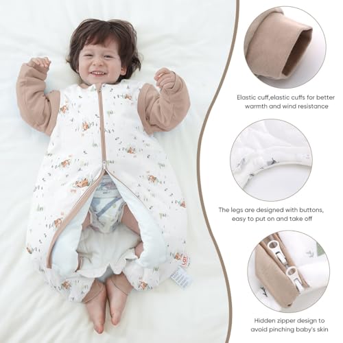 Image of Baby Sleeping Bag Baby Sleep Sack Split Leg with Removable Sleeves, Baby Cotton Sleeping Bag, Winter Toddler Sleeping Bag