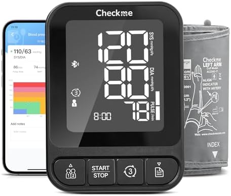 Checkme Blood Pressure Monitor for Home Use, Bluetooth Blood Pressure Machine with X3 Mesure Function, Arm Cuff 22-42cm, Large Screen w Backlit, 2 Power Mode, 2 * 199 Memory & Unlimited Data on APP
