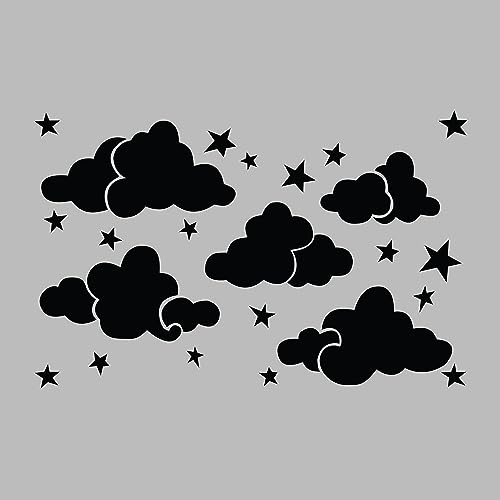Image of Kayra Decor Clouds and Stars kids Room Wall Stencil -Pack of 1, Sheet Size 24 x 36 inch /Design Size 22 x 34 inch.
