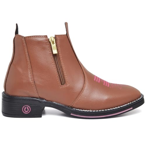 Bota Botina Feminina Texana Bico Quadrado Confortável Com Zíper ou Pedra (Caramelo Zíper, BR, Adulto, Numérico, 37)