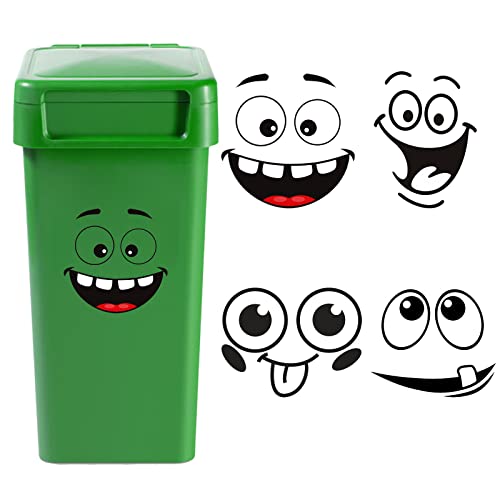 Funny Autocollants de Poubelle à Roulettes, 4 Feuilles Dessin Animé Expressions Autocollant Poubelle Autocollants pour Poubelles Roulettes Yeux et Bouche Stickers Muraux Décoratifs Auto-Adhésifs Cover