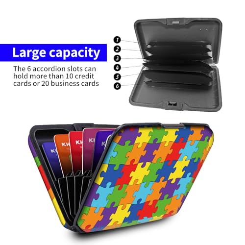 Credit Card Holder, Mini RFID Aluminum Wallet, Cute Slim Business Hard Card Case, Universal Metal Card Wallet for Women Men Coloful Jigsaw3