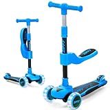 ZIFFY 2-in-1 Toddler Scooter with Seat, 3 Wheel Scooter with LED Lights, Anti-Slip...