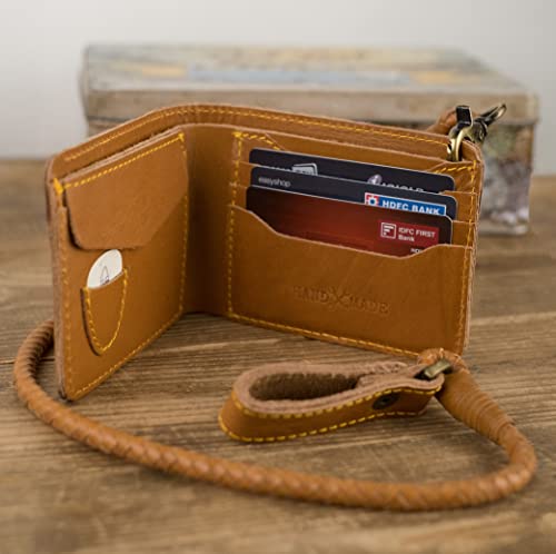 Trip Machine Company Bifold Motorcycle/Biker Genuine Leather Wallet with Braided Chain - Vintage Tan "Trigger"2
