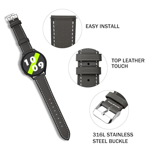 Premium Italy Leather Bands Compatible with Samsung Galaxy Watch 7 6 5 4 40mm 44mm, Galaxy 5 Pro 45mm, Galaxy Watch 6 4 Classic Active 2, 20mm Leather Watch Soft Replacement Strap for Women Men
