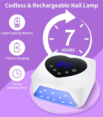 Image of UV Nail Lamp Cordless Rechargeable, HUGMAPLE 72W UV Light for Gel Nails | 5 Timer Setting, Touch Control & Auto Sensor, Professional Nail Dryer for Salon & Home,White