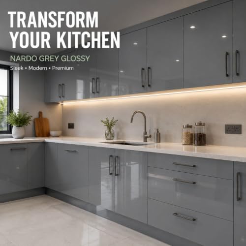 Image of WISDOM Nado Grey Glossy Self Adhesive Wallpaper for Furniture & Cabinets Waterproof, Easy to Clean Peel and Stick Vinyl Film Kitchen Cabinet, Wardrobe, Shelf & Home Decor Makeover (20x96 in)