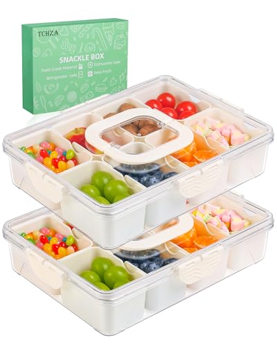 Image of 2 Pack Snackle Box Container - Dishwasher Safety Divided, Serving Tray with Lid and Handle - Charcuterie Board for Portable Snack Platters - Clear Organizer for Fruits Snacks,Perfect for Road Travel