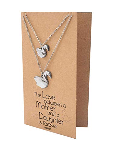 Quan Jewelry Swan Pendant Necklace, Mother Daughter Necklaces, Gifts for Mom and Daughter, Bird Jewelry, Handmade with Love Set of 2 Necklaces comes with a Presentable Greeting Card3