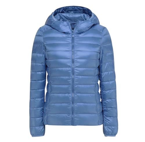 Daunenjacke Damen Leicht Leichte Dünne Daunenjacke Ultraleichte Daunen Steppjacke Daunenmantel Damen Puffer Jacket Damen mit Kapuze Winter Down Jacket Women Soft Warme Puffer Mantel Damen Blau XL