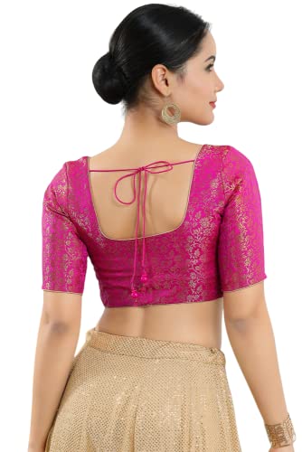 Image of Vamas Women's Brocade & Georgette Padded Self Design Half Sleeve Readymade Saree Blouse (X-1126.ELB)
