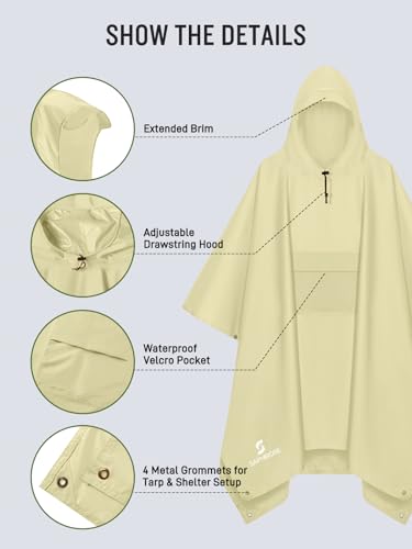 Image of SaphiRose Extra Thick Hooded Rain Poncho Double Layer Waterproof Raincoat Jacket for Men Women Adults