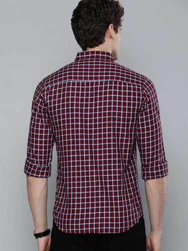 Image of The Indian Garage Co Men Slim Fit Checkered Full Sleeves Cutaway Collar Casual Shirt