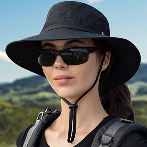 Zexian 2 Pieces Women's Sun Hat Uv Protection Ponytail Hat For Beach Fishing＆Hiking(Pure Beige & Pure Black) #TOP4