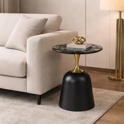 Image of The Attic Rita Luxe End Table Round Shape Elegant Look, Tea Table for Living Room, Black