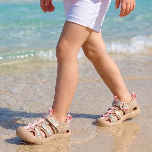 Image of Wide Toe Box Toddler Sandals Water Shoes Boys Girls Quick Dry Summer Beach | Non Slip Sole, Flexible, Machine Washable, Easy to Clean, Breathable, Adjustable Hook and Loop, Closed-toe for Outdoor & Pool