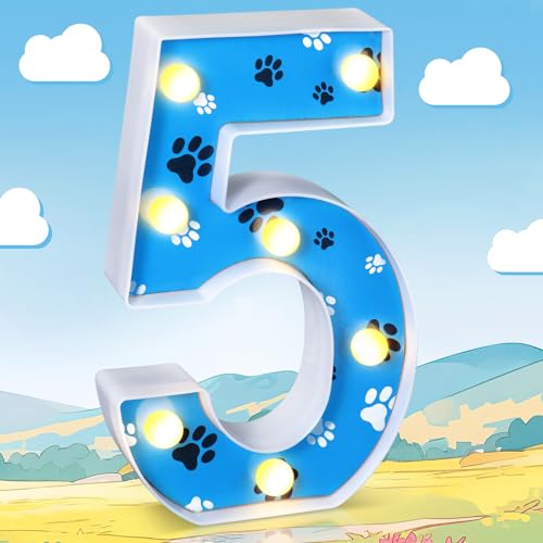 Image of Havawish Blue Paw Dog Birthday Light up Number Sign Dog Birthday Party Decorations for Boy Themed Party Supplies Prop Backdrop Sign, 8.58 Inches(Number 5)