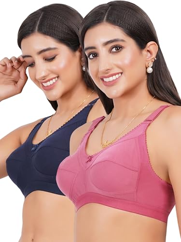 Image of Women Non Padded Bra in B & C Cup - Made of Pure Cotton Full Coverage Non Wired Soft Cup for T-Shirt Saree Dress Sports Garment for Daily Use Everyday