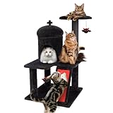 KAMABOKO Gothic Cat Tree, 36.4" Black Cat Tower for Indoor Cats with Large Cat Condo, Cat Scratching Post, for Small-Medium Cats