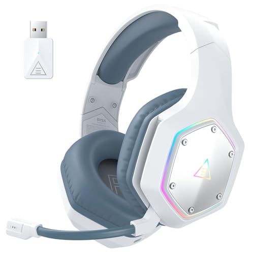 EKSA Wireless Headset mit Mikrofon, 2.4 GHz USB Dongle Gaming Headset Kabellos, 7.1 Surround Sound Klare Hörposition, ENC & RGB Gaming Kopfhörer, 36 Hour Lange Akkulaufzeit für PC, PS4, PS5,Weiß EKSA Wireless Headset mit Mikrofon, 2.4 GHz USB Dongle Gaming Headset Kabellos, 7.1 Surround Sound Klare Hörposition, ENC & RGB Gaming Kopfhörer, 36 Hour Lange Akkulaufzeit für PC, PS4, PS5,Weiß