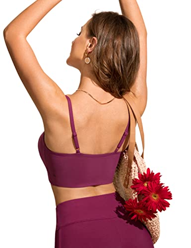 Image of CRZ YOGA V Shaped Longline Bikini Tops | Built-in Pads, A-D Cup, Cropped, Adjustable Spaghetti Straps, Swim, Bathing Suit for Women