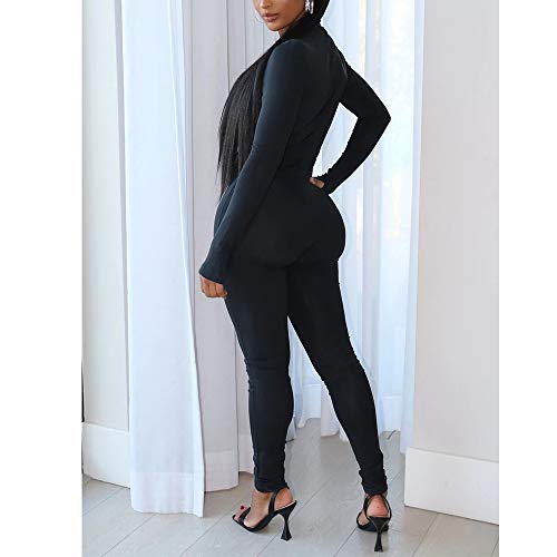 LuFeng Women's Long Sleeve High Neck Zipper Bodycon Tight Full Length Jumpsuits Rompers One Piece Outfits Black