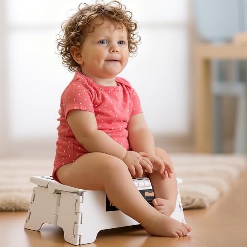 Image of Flottian 5 inch Folding Step Stool for Adults and Kids 15-Inch Extra Wide Stool Holds Up to 300 lbs,Non-Slip Folding Stools with Handle,Compact Plastic Foldable Step Stool for Bathroom,Kitchen,ect White
