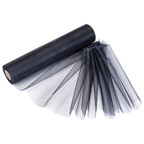 Trimming Shop Rouleau d'organza transparent à paillettes pour salle de mariage, nœud et écharpe de chaise, chemin de table, Noël, décoration de fête - Noir (25 m x 29 cm) Cover