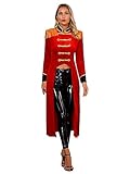 Nyeemya Disfraz de Domadora de Circo para Mujer Ringmaster Chaqueta con Flecos Abrigo de Vestir Cosplay Showman para Fiesta Halloween Carnaval Navidad Rojo L