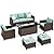 MIXPATIO Patio Furniture Set, 6 Pcs Wicker Outdoor Conversation Set, 2 x Single Chairs, 1 x 3 Seater Sofa and 2 x Ottoman with 4" Thick Cushion and 56" Firepit Table, Blue
