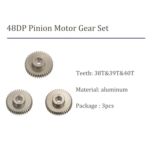 Kozelo 3 Stück 48DP Ritzel Motorzahnradsatz - [5mm Bohrung x 38T 39T 40T gehärtete Stahlzähne] Motorzahnräder für RC Autos Trucks Buggies, mit Sechskantschlüssel