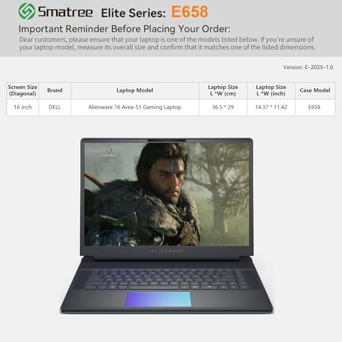 Image of Smatree Laptop Sleeve for 16 inch Dell Alienware 16 Area-51 Gaming Laptop | Protective Case with Accessory Pocket,Patented Shockproof Design(E658)