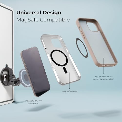 Image of hula+ MagSafe Phone Holder Portable Mount, Reusable Stand for Shower, Mirror, Kitchen, Window, & Bathroom Compatible with MagSafe Adjustable Rotation for Content, TikTok, Movies & Music