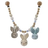 Seguro y duradero：La cadena cochecito está hecha de madera natural e hilo de algodón, sin BPA.Y tiene una alta resistencia al desgarro.Por eso la carro de bebe juguete es inofensiva para los bebés, y es muy adecuada para que los bebés muerdan el cochecito como regalo perfecto.