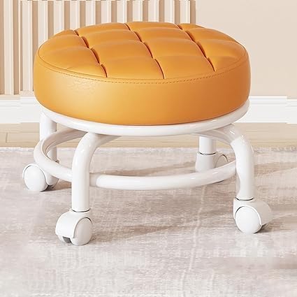 Kiesh Roller Seat PU Leather Low Round Rolling Stool Floor Stool with Universal Caster Wheels for Home Fitness Sport Pedicure Stool