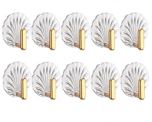 Image of Wall Hooks Self Adhesive Heavy Duty (Pack of 1) | Transparent Decorative Shell Hooks | No Drill Waterproof Sticky Hanger for Bathroom Kitchen Keys Towels Home Organizer (10)