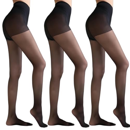 Malustar 3 pares de medias translúcidas de 10 DEN para mujer, color negro, M-L, negro, M-L, Negro., M-L