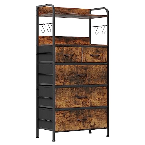 Jojoka Dresser for Bedroom with 5 Drawers, Dressers & Chests of Drawers for Hallway, Entryway, Storage Organizer Unit with Fabric, Sturdy Metal Frame,