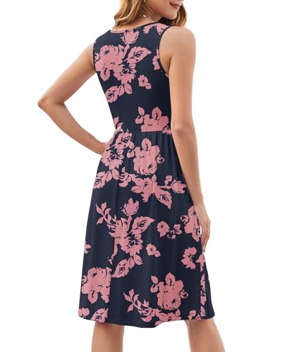 Image of KUOTAI Womens Summer Dresses Sleeveless Casual Loose Swing Button Down Midi Dress V-Neck Flowy A-Line Sundress