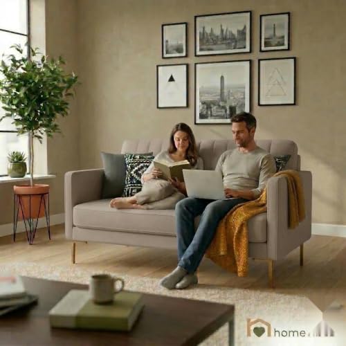 Image of Velum 3 Seater Sofa for Living Room & Office | Premium Fabric Upholstery | Solid Wood Frame | Comfortable Seating | 3 Years Warranty (Beige, 2 Seater Sofa)