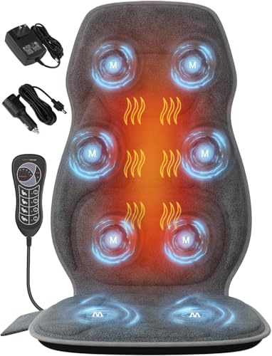 comrelax Back Massager with Soft Plush Fabric Cover, Massage Seat Cushion with 8 Vibration Motors & 2 Heating Levels, Chair Massager for Recliner, Office Chair, Sofa, Home Use, Gifts for Dad Mom