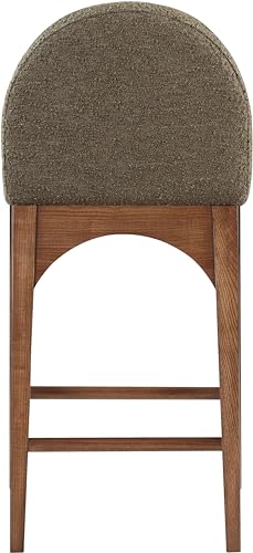 Butaco Art Deco Meridian Furniture Waldorf con tapizado en tela bouclé verde oliva, madera de fresno sólida y acabado marrón nogal, altura para barra, 18" x 20" x 37" miniatura 5