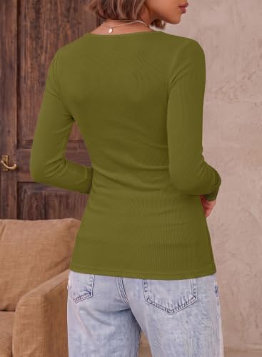 Image of Dokotoo Womens Tops Lace Long Sleeve T Shirts Ribbed Knit Stretch Top 2026