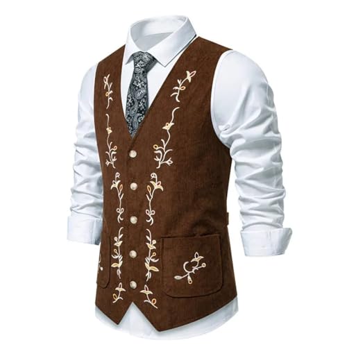 Men’S Western Corduroy Vest With Floral Embroidery Single Breasted Gothic Steampunk Dress Suit Vest 5