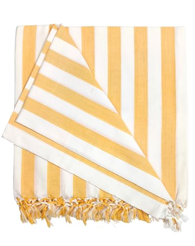 Image of Arvore Bunkaar Pure Handloom 100% Soft Desi Bamboo Viscose Soft Bhagalpuri Andi Chadar /Summer Blanket /Khes /Top Sheet /AC Blanket /Odhne wali Chadar (Yellow White, Striped, 1, Bhagalpuri Chadar)