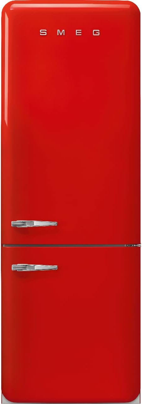 Smeg FAB38 Retro Style Refrigerator with Bottom Freezer – Made in Italy – Multiflow Cooling – LED Lighting – Glossy Finish – 3 Adjustable Glass Shelves - Red