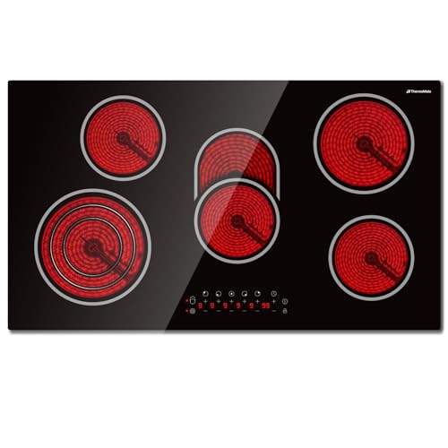 Thermomate CHTB9015 Placa Vitroceramica 5 Fogones Control Temporizador, 9 niveles de Potencia，90ｃｍ Placas eléctricas Sin Enchufe 8500 W
