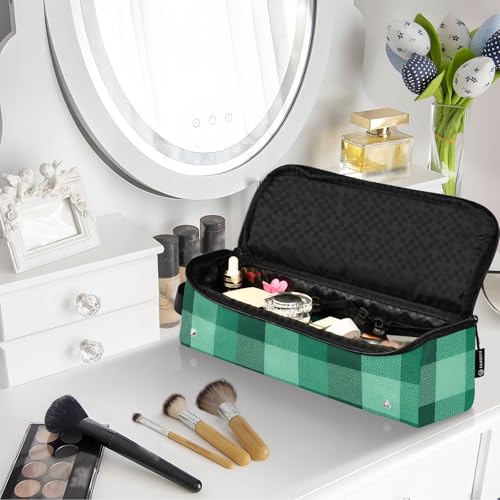 GuoChe Hair Tool Travel Bag para Mujeres y Tapete Resistente al Calor con Patrón de Cuadros Verde miniatura 7
