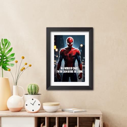 Image of TenorArts Spiderman Poster with Quotes Comics Photo Frame Painting With Black Wooden Textures (12inches x 9inches)