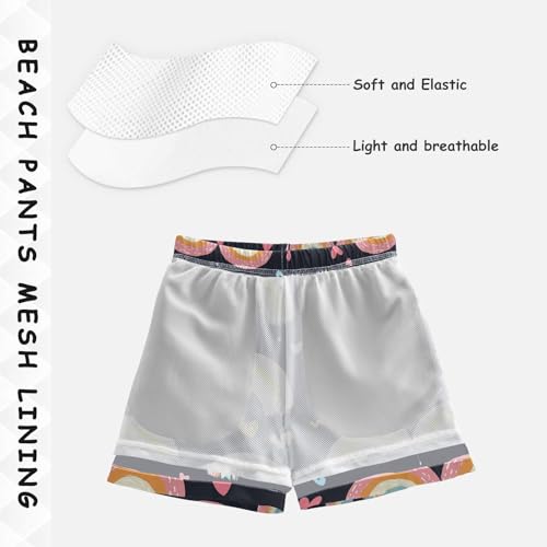 Pigsaly Boys Swim Trunks Rainbow Colorful Hearts Boys Board Shorts Swimsuit Swimwear Summer Bathing Suit S4